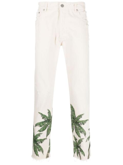 palm tree-print straight-leg jeans