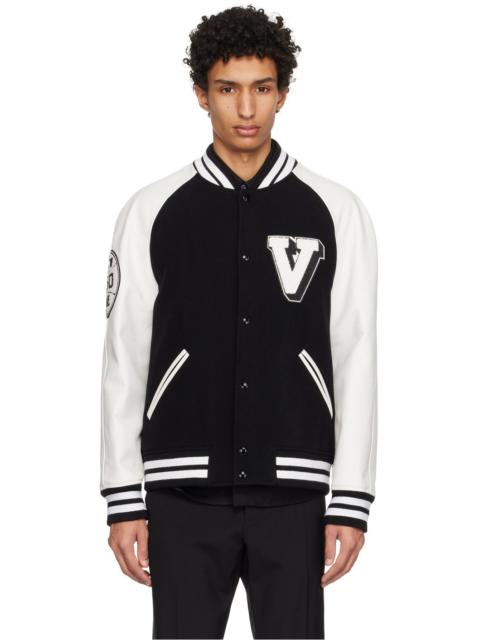 Valentino logo-patch leather sleeve bomber jacket