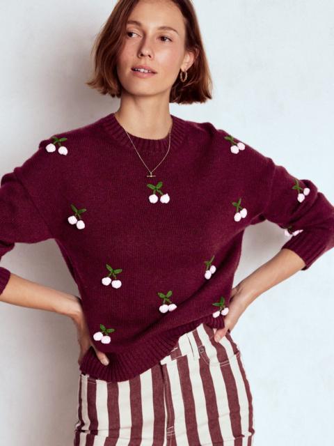 BODEN Natalie Embroidered Sweater-Chestnut Melange, Cherry