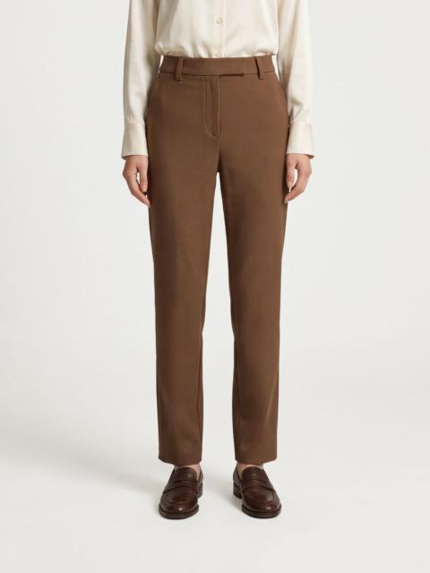 Brunello Cucinelli BRUNELLO CUCINELLI Tailored Slim Fit Trousers in Stretch Cotton with Mid-Rise Waist