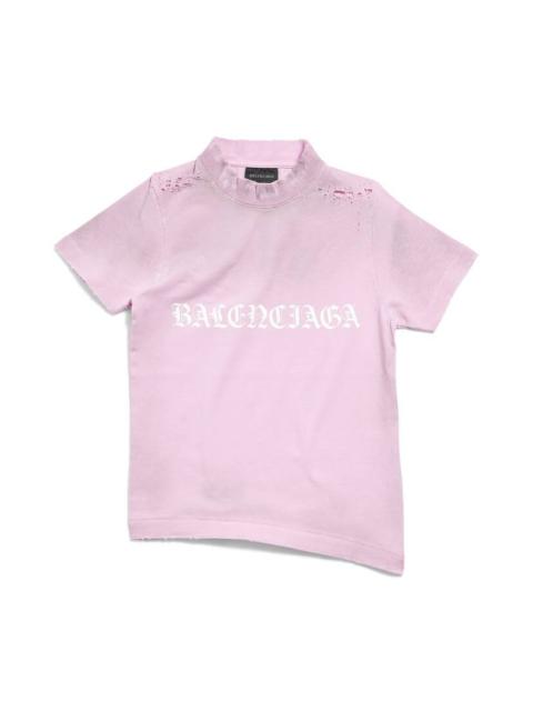 BALENCIAGA Women's Gothic Type Shrunk T-shirt Bodycon Fit in Light Pink