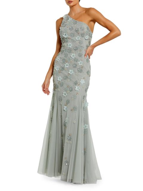MAC DUGGAL Women's Floral Appliqué One-Shoulder Gown - Sage