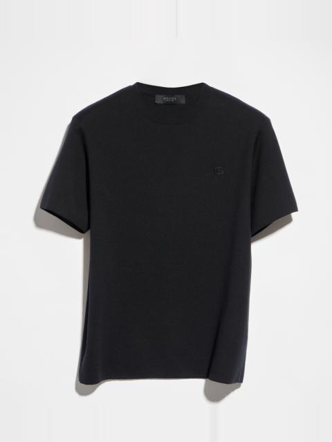 GUCCI Knit silk cotton T-shirt with embroidery