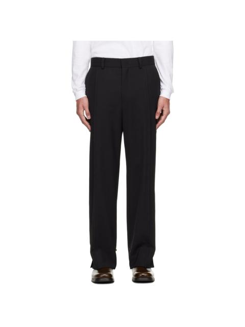 SOLID HOMME Black Panel Slit Wool Trousers