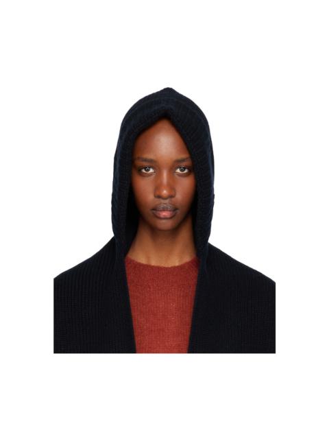 Yves Salomon Black Cashmere & Wool Hooded Scarf