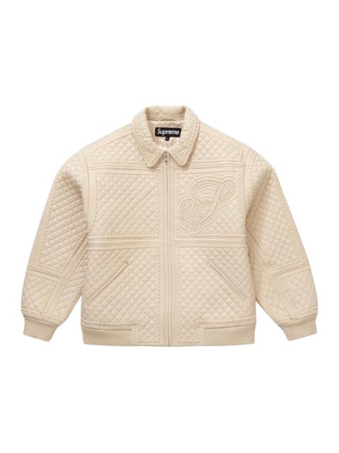 Supreme Studded Quilted Leather Jacket White