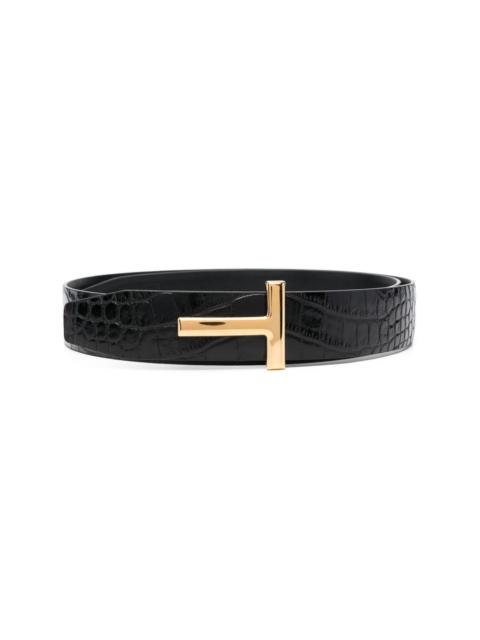 TOM FORD crocodile-embossed shiny leather belt