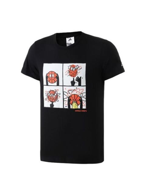 adidas Basketball Cartoon Printing Short Sleeve Black DU6857
