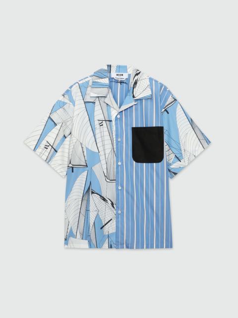 MSGM Shirt in striped patterned poplin and "Sail race" print