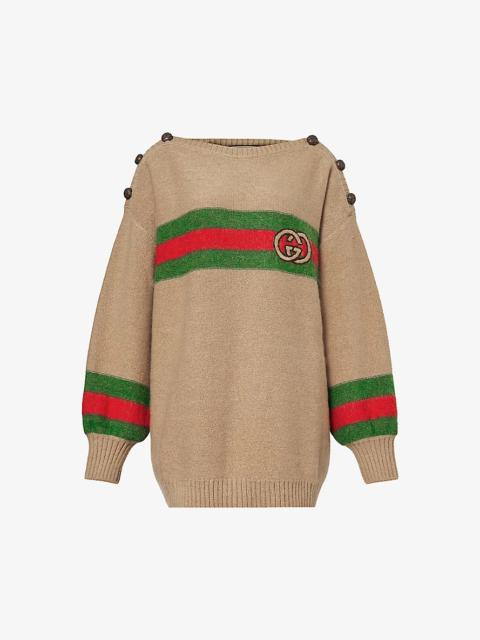 Striped boat-neck relaxed-fit wool-blend jumper