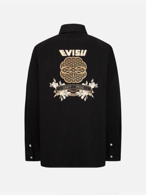 EVISU BROCADE KAMON FOIL-PRINT DENIM SHIRT
