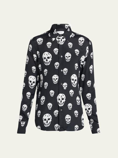 Alexander McQueen Men's Viscose Skull Print Button-Down Shirt