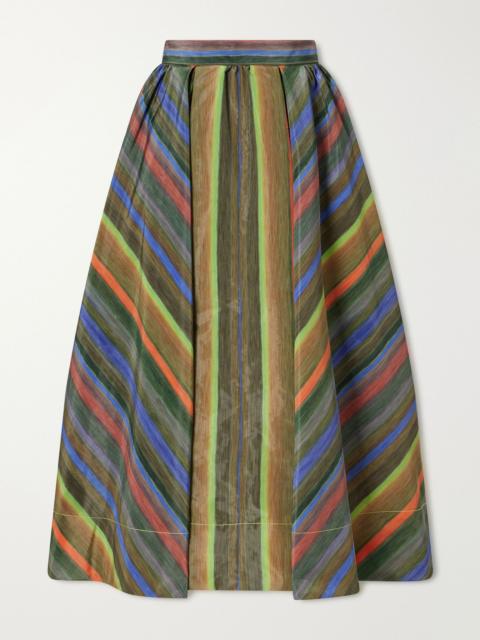 CHRISTOPHER JOHN ROGERS Louis pleated printed taffeta midi skirt Green