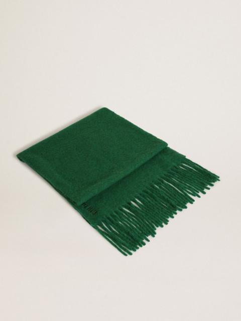 Golden Goose Dark green wool scarf with fringe and ‘Golden’ lettering