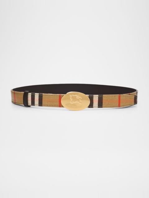 Burberry Knight Stamp Reversible Leather and Cotton Belt