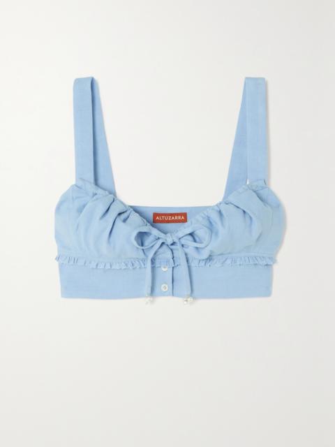 Altuzarra Bijou Cropped Ruffled Linen-blend Top
