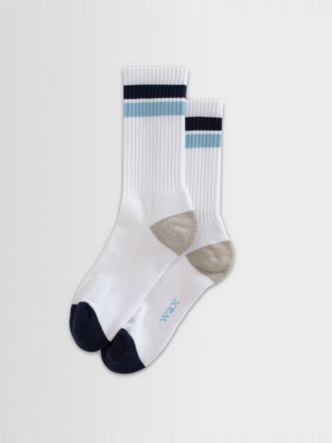 Wax London Thorpe - White And Navy Block Stripe Sports Socks