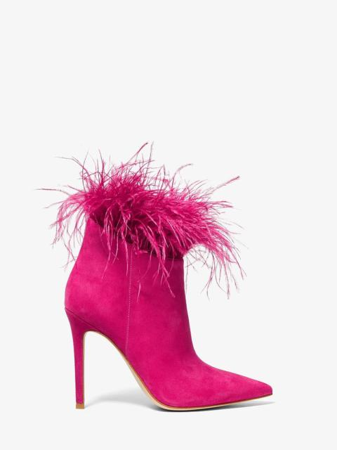 MICHAEL KORS Whitby Feather Trim Suede Ankle Boot