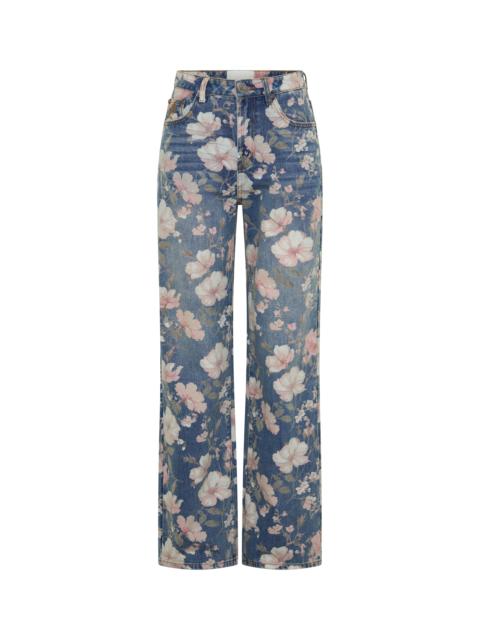 ONE TEASPOON Icon High Waist Straight Leg Denim Jeans - Floral Bloom Cobaine Blue
