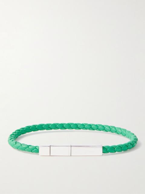 Bottega Veneta Braided Leather and Sterling Silver Bracelet Green