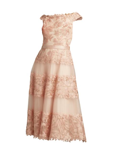TADASHI SHOJI Women's Floral Embroidered Off-The-Shoulder A-Line Dress - Antique Pink